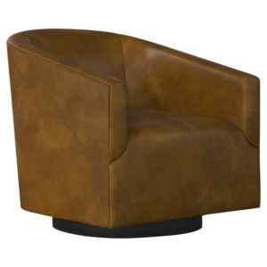 Comfort Pointe Gaven Camel Brown Wood Base Faux Leather Swivel Chair