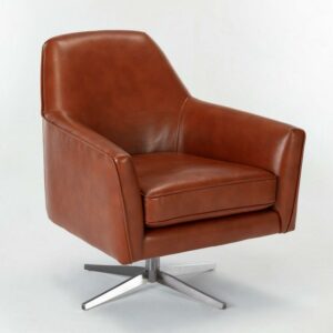Phoenix Caramel Brown Faux Leather Mid-Century Style Swivel Arm Chair