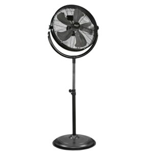 Comfort Zone 20” 3-Speed Slim-Profile High-Velocity Industrial Pedestal Fan with Aluminum Blades and Adjustable Tilt, All-Metal Construction, Black