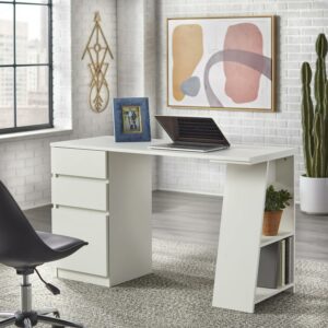 Como Writing Desk with 3 Storage Drawers, White