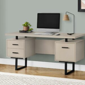 Monarch Specialties Computer Desk, Home Office, Laptop, Storage Drawers, 60"L, Work, Beige Laminate
