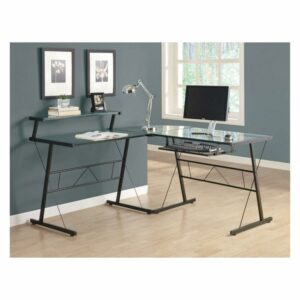 COMPUTER DESK - BLACK METAL CORNER WITH TEMPERED GLASS