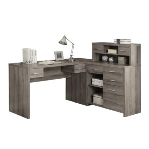 Computer Desk - L-Shaped / Corner / Hutch / 8 Drawers / 3 Cubbies / Reversible - 63"L X 59"W - Dark Taupe Wood-Look