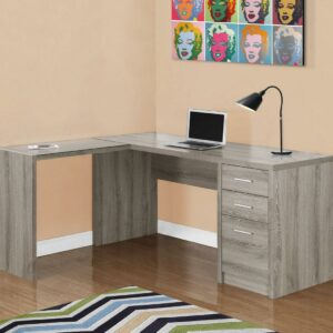 Computer Desk - L-Shaped / Corner / Partial Tempered-Glass Surface / 3 Drawers - 60"L X 55"W - Dark Taupe Wood-Look