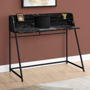 Computer Desk - Small Hutch / 1 Shelf / Trapezoid-Shaped Legs - 48"L - Black Marble-Look / Black