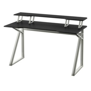 Twin Star Home Computer Gaming Desk with USB Charging Ports in Brushed Black