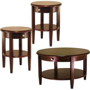 Concord 1 Drawer Each Coffee Table Set, Antique Walnut, 3 Piece