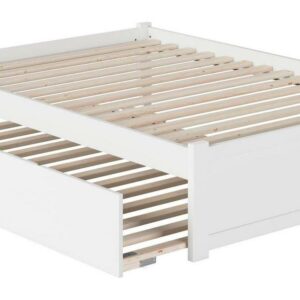 Concord Full Platform Bed with Flat Panel Foot Board and Full Size Urban Trundle Bed in White