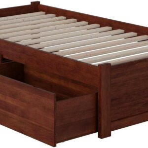 Concord Platform Bed with Flat Panel Foot Board and 2 Urban Bed Drawers, Brown, Twin