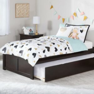 Concord Twin Platform Bed with Flat Panel Foot Board and Twin Size Urban Trundle Bed in Espresso