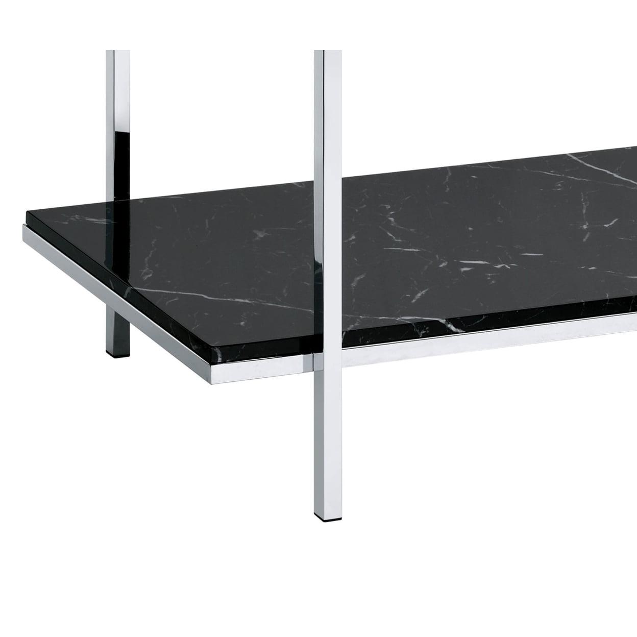 Console Table with Mirror Top and Faux Marble Open Bottom Shelf Silver - Saltoro Sherpi - Image 4