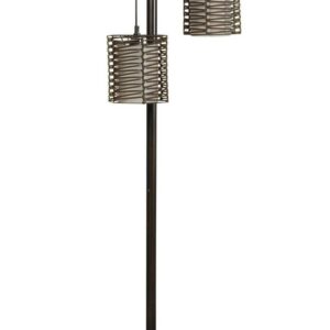Contemporary Floor Lamp - Bronze Finish - Brown Rattan Hardback Fabric Shade