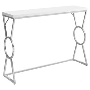 Accent Table, Console, Entryway, Narrow, Sofa, Living Room, Bedroom, Metal, Laminate, Glossy White, Chrome, Contemporary, Modern