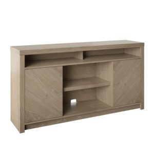 Twin Star Home Contemporary TV Stand for TVs up to 70" with Open Center Shelves, Natural Oak