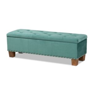 Baxton Studio Hannah Teal Blue Velvet Upholstered Storage Ottoman Bench