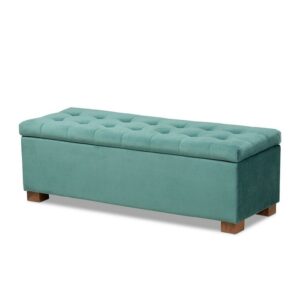 Baxton Studio Roanoke Modern and Contemporary Teal Blue Velvet Fabric Upholstered Grid-Tufted Storage Ottoman Bench