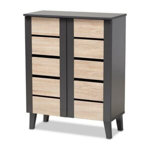 Baxton Studio Melle Modern and Contemporary Two-tone Oak Brown and Dark Gray 2-Door Wood Entryway Shoe Storage Cabinet