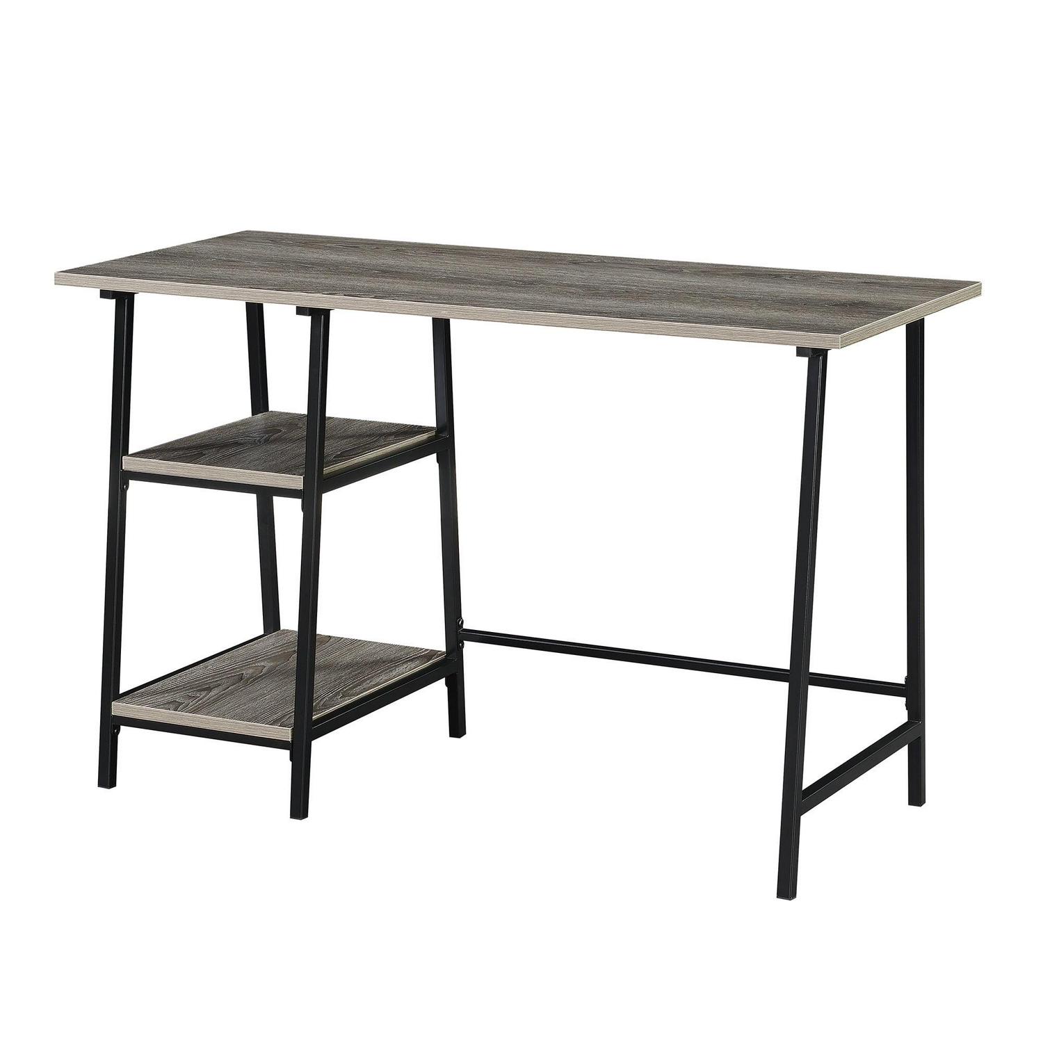 Designs2Go Trestle Desk in Weathered Gray Wood with Black Metal Frame - Image 3