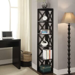 Convenience Concepts Oxford 5 Tier Corner Bookcase, Black, All Ages