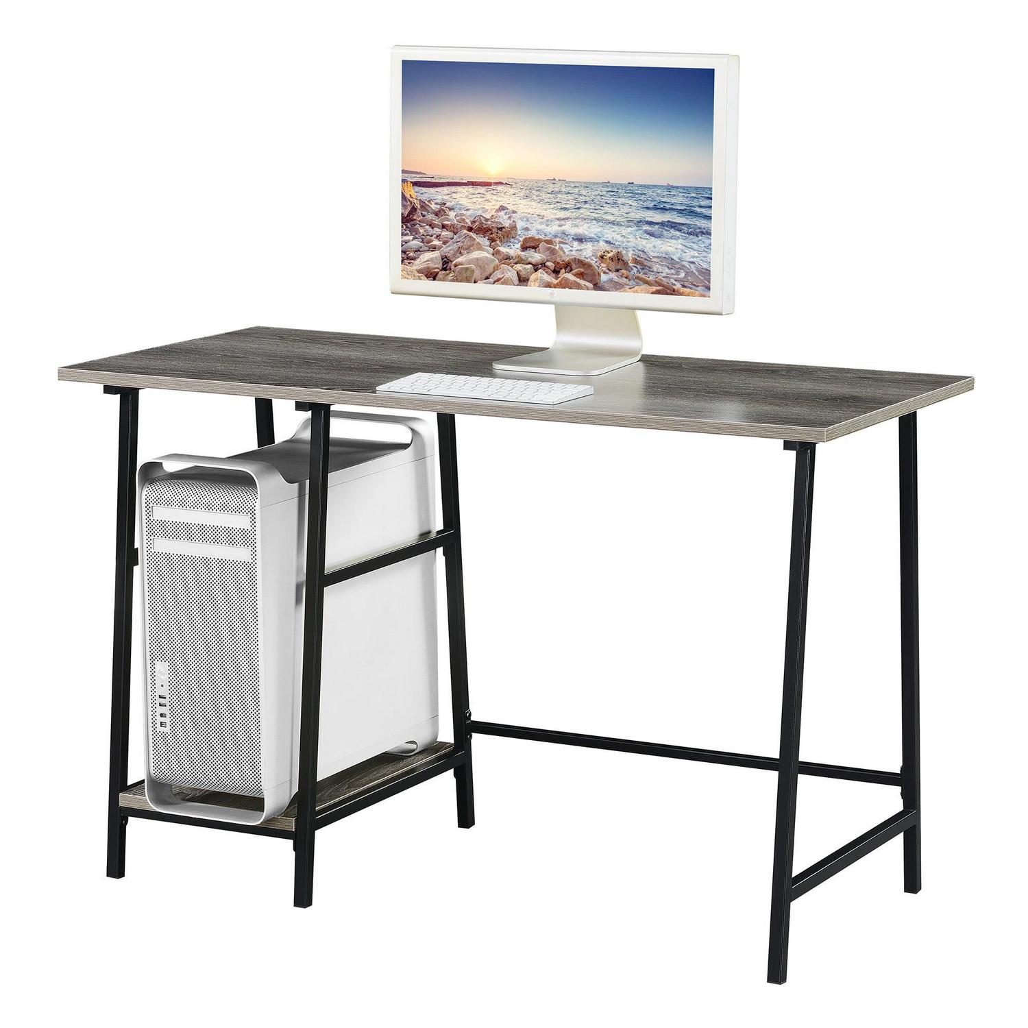 Designs2Go Trestle Desk in Weathered Gray Wood with Black Metal Frame - Image 6