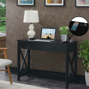 Convenience Concepts Oxford 1 Drawer 42-inch Desk with Charging Station, Black, All Ages