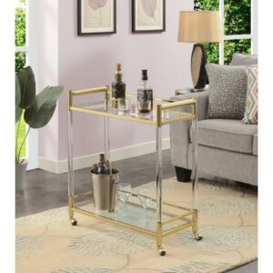 Convenience Concepts Royal Crest 2 Tier Acrylic Glass Bar Cart, Gold/Glass