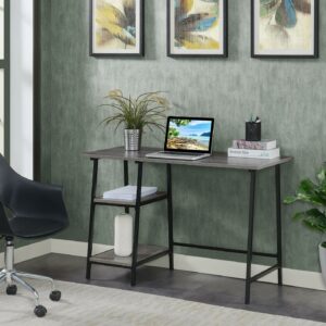 Designs2Go Trestle Desk in Weathered Gray Wood with Black Metal Frame