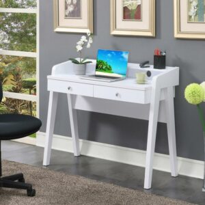 Convenience Concepts Newport 34.75 in. Tall Deluxe 2 Drawer Desk with Shelf, White, All Ages