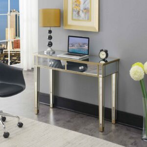Convenience Concepts Gold Coast Mirrored 2 Drawer Desk, Console, Vanity, Champagne/Mirror