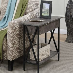 Convenience Concepts Tucson Electric Flip-Top End Table in Weathered Gray Wood