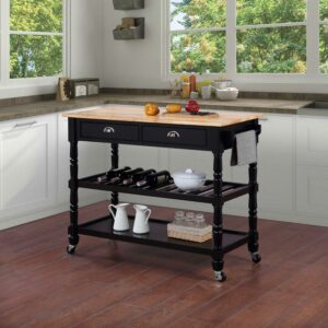 Convenience Concepts French Country 3 Tier Butcher Block Kitchen Cart with Drawers, Butcher Block/Black