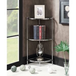 Convenience Concepts Royal Crest 3 Tier Glass Corner Shelf, Chrome/Glass