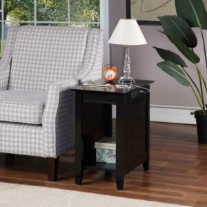 Convenience Concepts Edison End Table with Charging Station and Shelf, Black