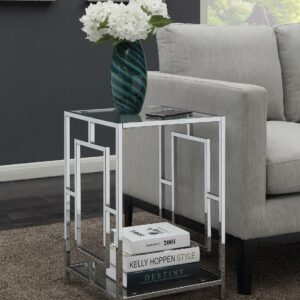 Convenience Concepts Town Square Chrome End Table, Clear Glass/Chrome Frame