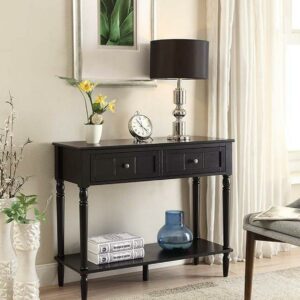 Convenience Concepts French Country 2 Drawer Hall Table with Shelf, Black
