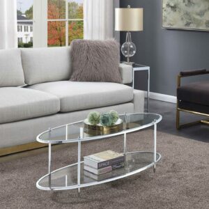 Convenience Concepts Royal Crest 2 Tier Oval Glass Coffee Table, Glass/Chrome