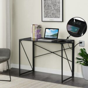 Convenience Concepts 29.50" Tall Xtra Folding Desk with Charging Station, Black/Black