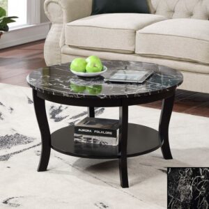 Convenience Concepts American Heritage Round Coffee Table with Shelf, Black