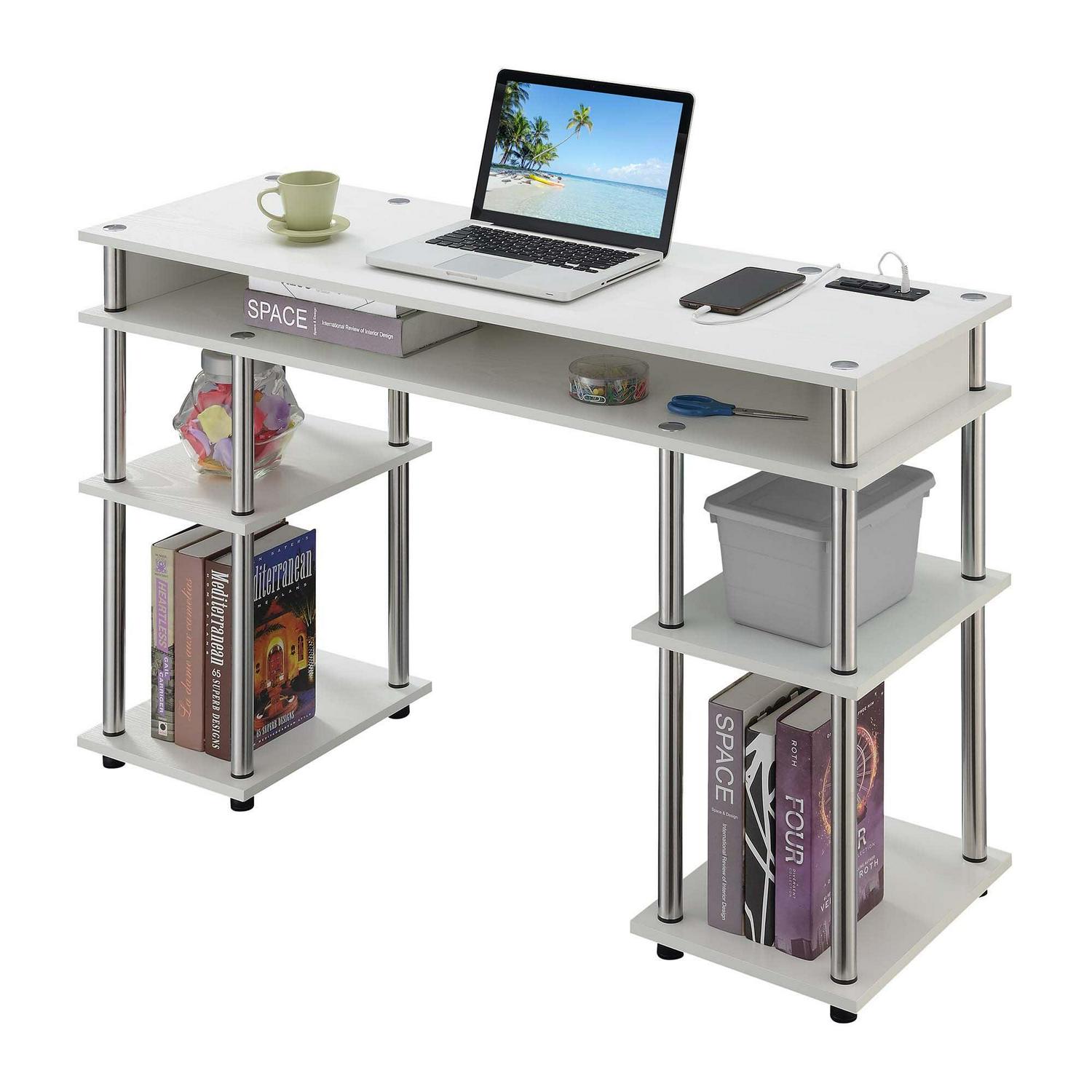 Adult, Designs2Go No Tools 30 inches Tall Student Desk with Charging Station and Shelves, White - Image 2