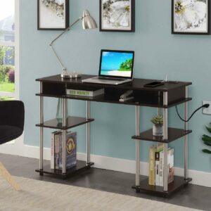 Adult, Designs2Go No Tools 30 inches Tall Student Desk with Charging Station and Shelves, Espresso