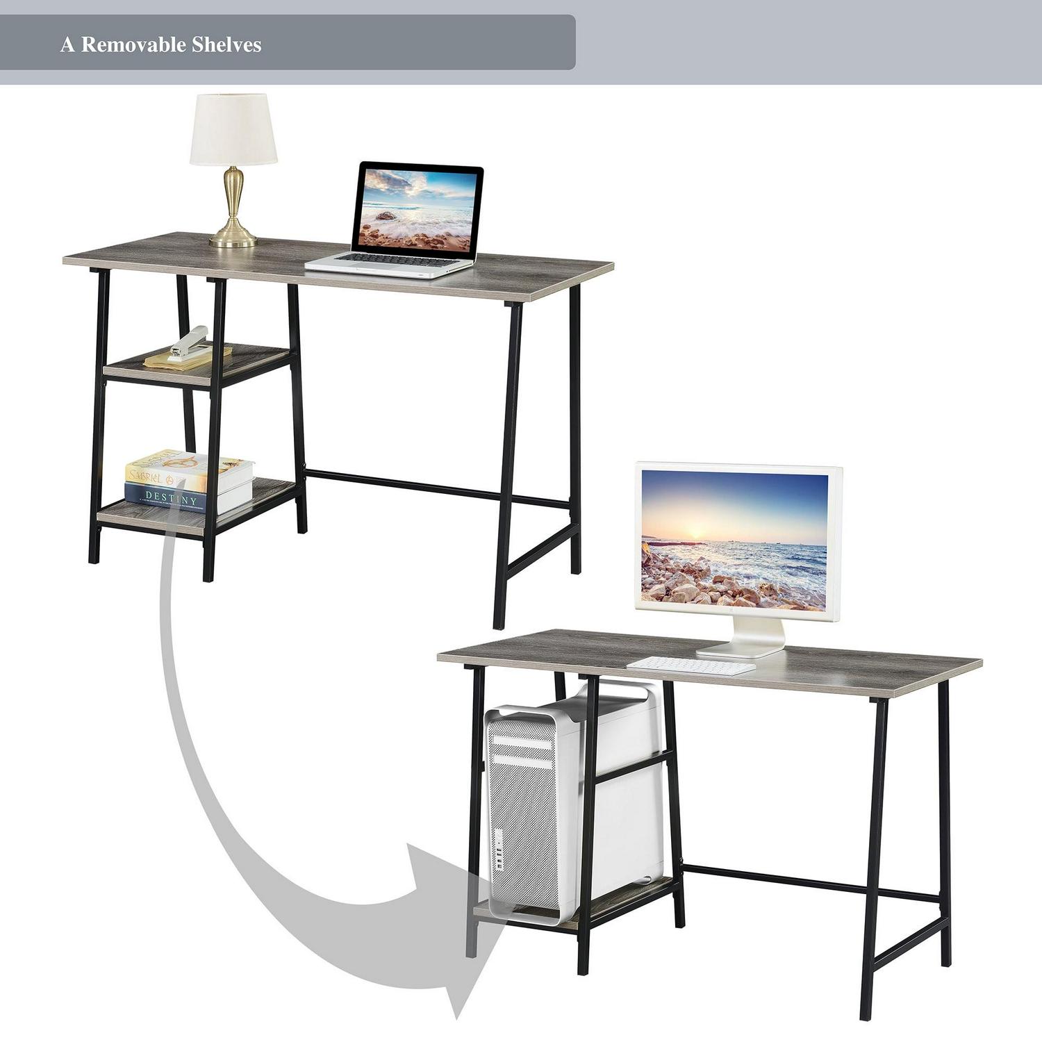 Designs2Go Trestle Desk in Weathered Gray Wood with Black Metal Frame - Image 5