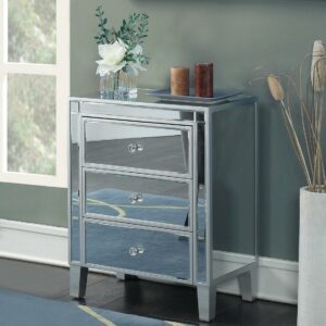 Convenience Concepts Gold Coast Large 3 Drawer Mirrored End Table, Multiple Finishes
