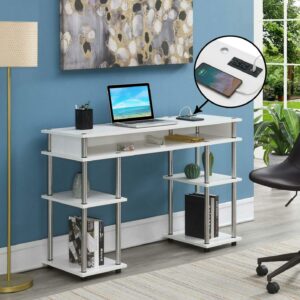 Adult, Designs2Go No Tools 30 inches Tall Student Desk with Charging Station and Shelves, White