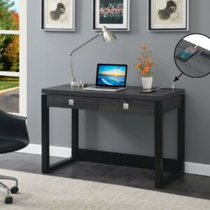 Convenience Concepts Newport 30.75 in. 2 Drawer Desk with Charging Station, Weathered Gray/Black