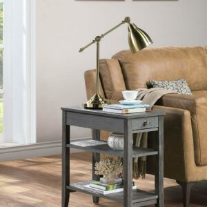 Convenience Concepts American Heritage 1 Drawer Chairside End Table with Shelves, Wirebrush Dark Gray