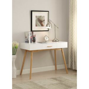 Convenience Concepts Oslo One Drawer Desk in White Wood Finish