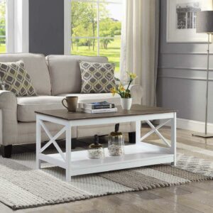 Convenience Concepts Oxford Coffee Table with Shelf, Driftwood/White