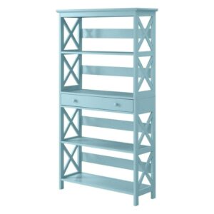 Convenience Concepts Oxford 5 Tier Bookcase with Drawer, Sea Foam Blue