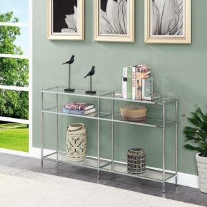 Convenience Concepts Royal Crest 3 Tier 54 inch Glass Console Table, Clear Glass/Chrome