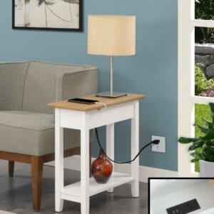 Convenience Concepts American Heritage Flip Top End Table with Charging Station and Shelf, Driftwood/White